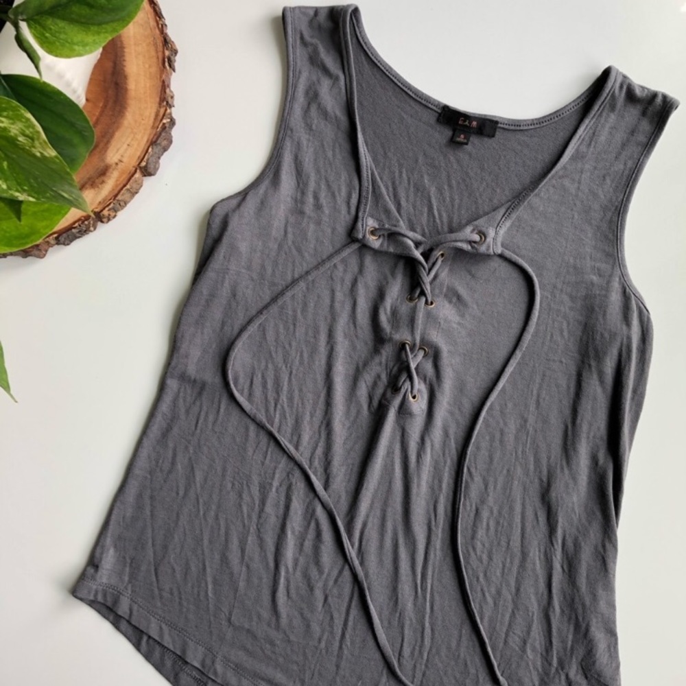 E&M Grey Lace-Up Tank Top Small